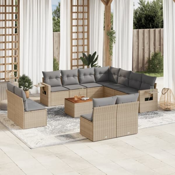 vidaXL sofasæt til haven 12 dele med hynder polyrattan beige
