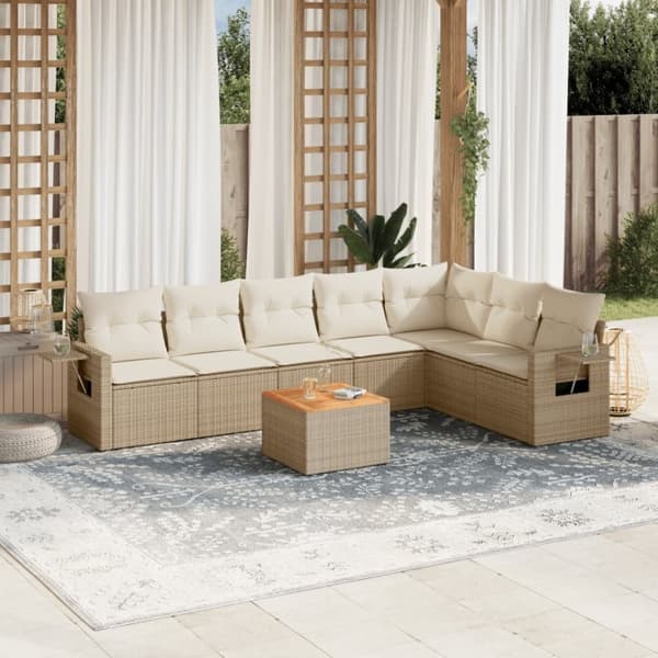 vidaXL sofasæt til haven 8 dele med hynder polyrattan beige