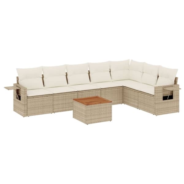 vidaXL sofasæt til haven 8 dele med hynder polyrattan beige