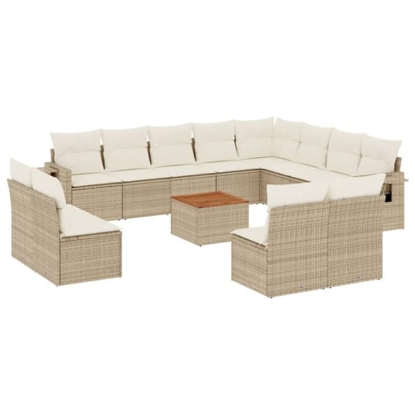 vidaXL Soffgrupp för trädgården med dynor 13 delar beige konstrotting