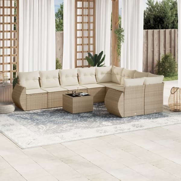 vidaXL sofasæt til haven 10 dele med hynder polyrattan beige