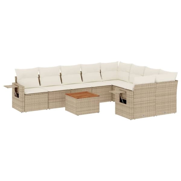 vidaXL Soffgrupp för trädgård med dynor 10 delar beige konstrotting