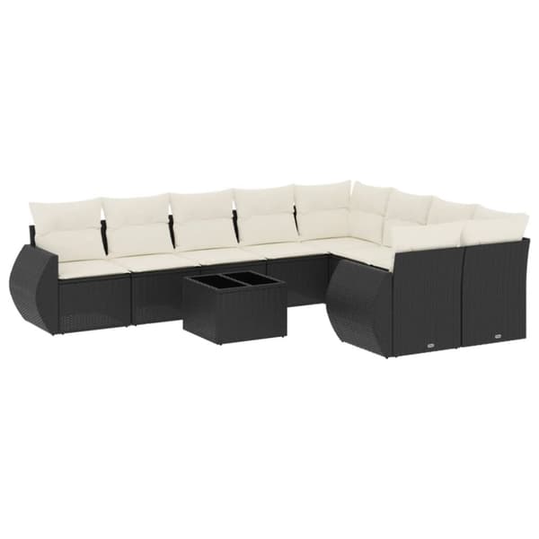 vidaXL sofasæt til haven 10 dele med hynder polyrattan sort