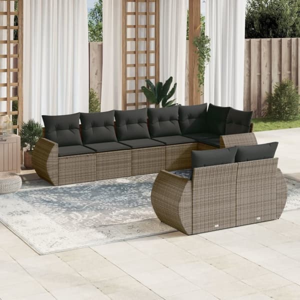 vidaXL sofasæt til haven 8 dele med hynder polyrattan grå