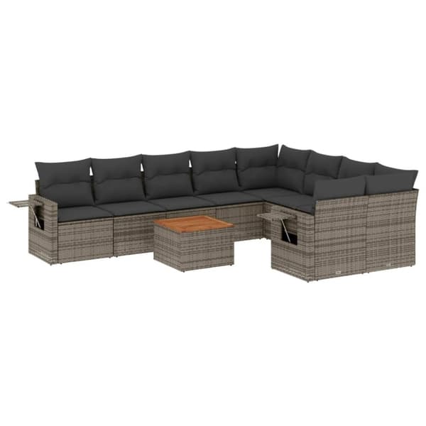vidaXL sofasæt til haven 10 dele med hynder polyrattan grå