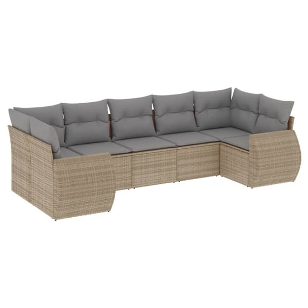 vidaXL sofasæt til haven 7 dele med hynder polyrattan beige