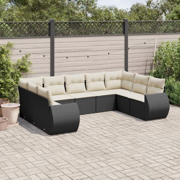 vidaXL sofasæt til haven 9 dele med hynder polyrattan sort