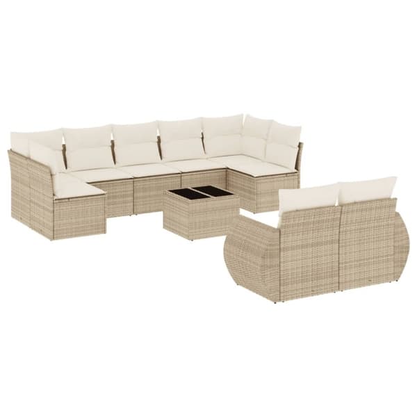 vidaXL sofasæt til haven 10 dele med hynder polyrattan beige