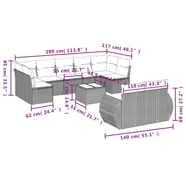 vidaXL sofasæt til haven 10 dele med hynder polyrattan beige