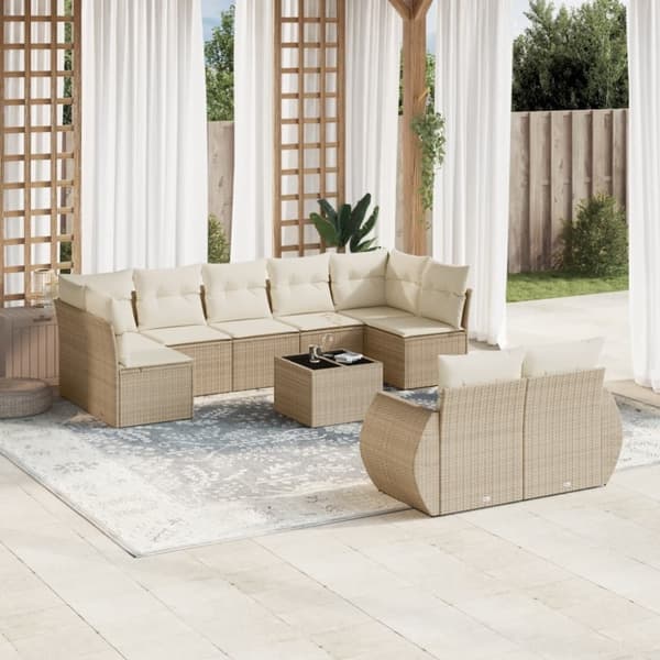 vidaXL sofasæt til haven 10 dele med hynder polyrattan beige