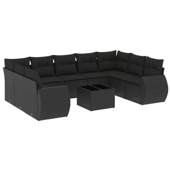 vidaXL sofasæt til haven 10 dele med hynder polyrattan sort