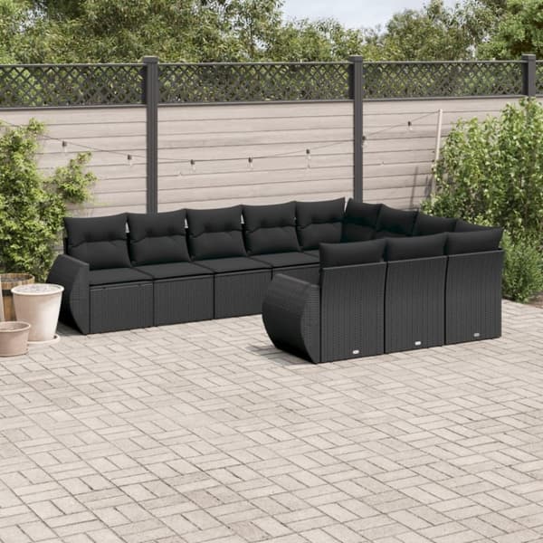 vidaXL sofasæt til haven 10 dele med hynder polyrattan sort