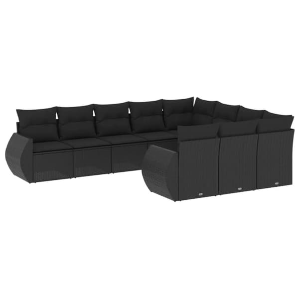 vidaXL sofasæt til haven 10 dele med hynder polyrattan sort