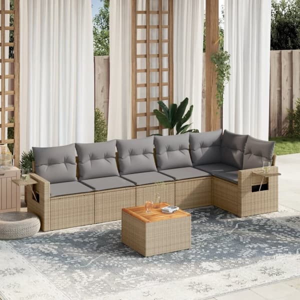 vidaXL sofasæt til haven 7 dele med hynder polyrattan beige