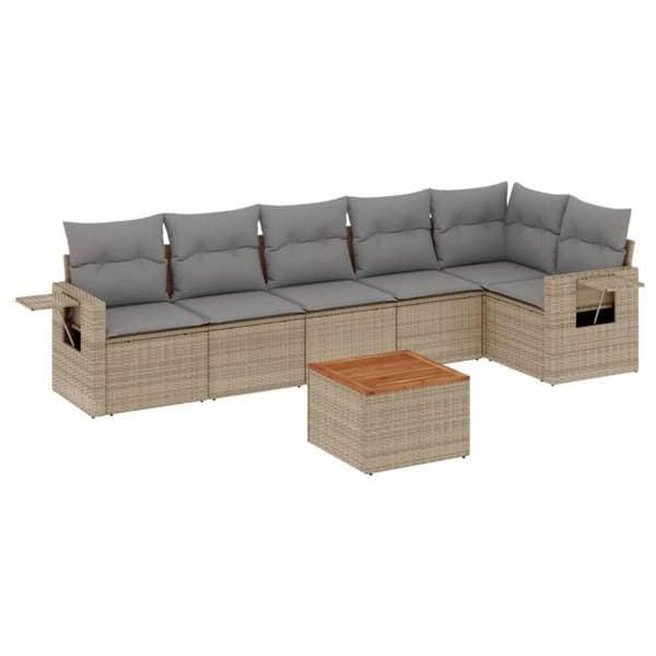 vidaXL sofasæt til haven 7 dele med hynder polyrattan beige