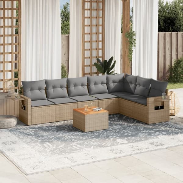 vidaXL sofasæt til haven 8 dele med hynder polyrattan beige