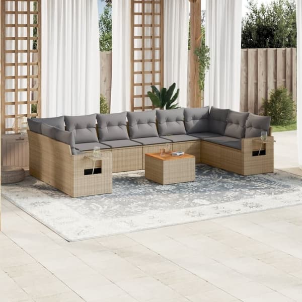 vidaXL sofasæt til haven 11 dele med hynder polyrattan beige