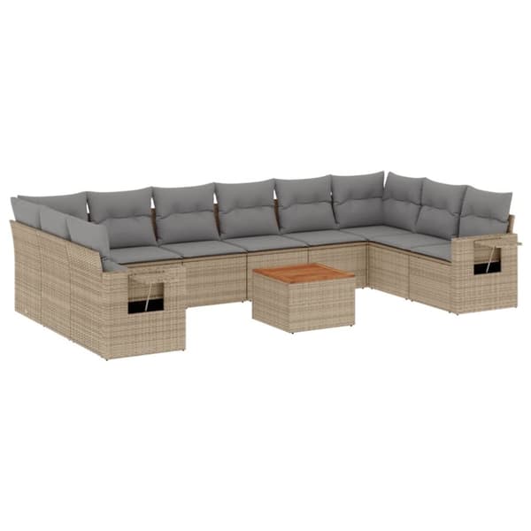 vidaXL sofasæt til haven 11 dele med hynder polyrattan beige