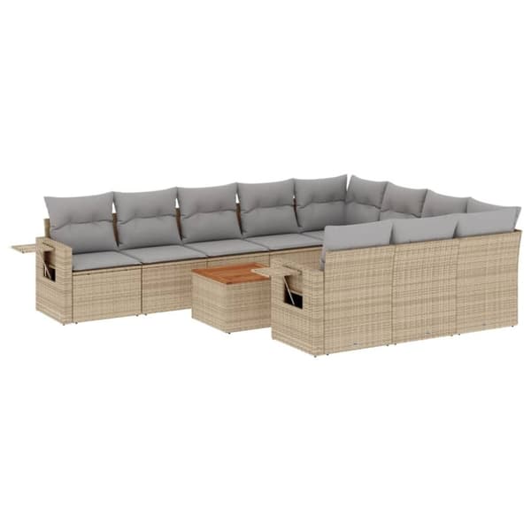 vidaXL sofasæt til haven 11 dele med hynder polyrattan beige