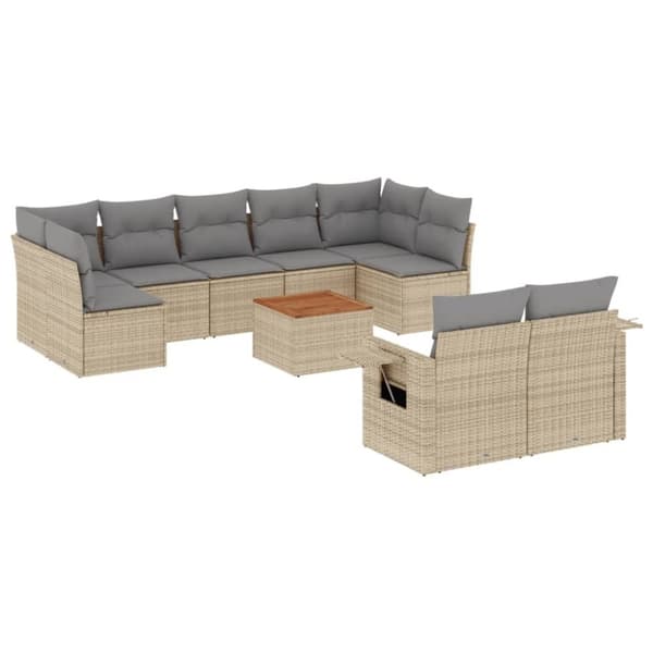vidaXL sofasæt til haven 10 dele med hynder polyrattan beige