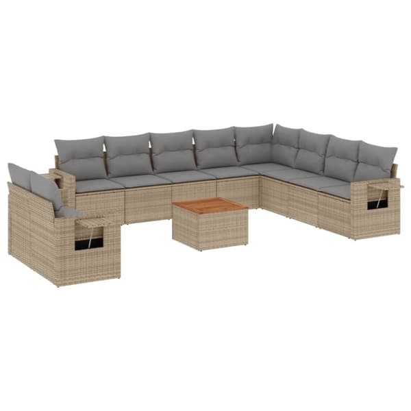 vidaXL sofasæt til haven 11 dele med hynder polyrattan beige