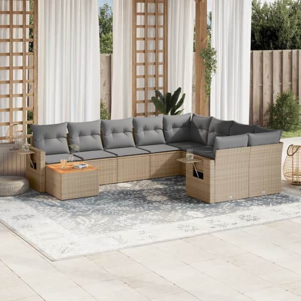 vidaXL sofasæt til haven 10 dele med hynder polyrattan beige