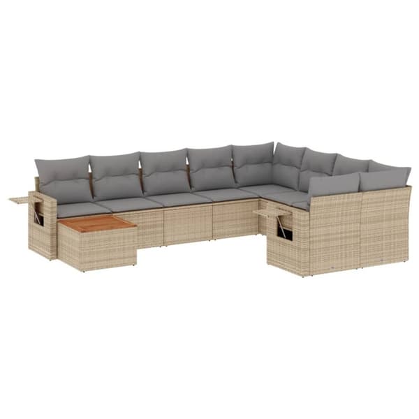 vidaXL sofasæt til haven 10 dele med hynder polyrattan beige