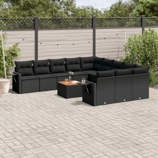 vidaXL sofasæt til haven 12 dele med hynder polyrattan sort