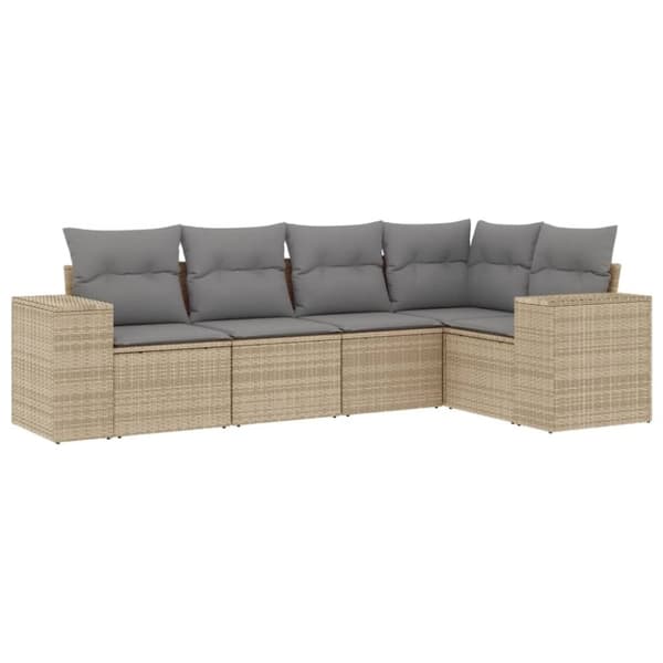 vidaXL Soffgrupp för trädgården med dynor 5 delar beige konstrotting