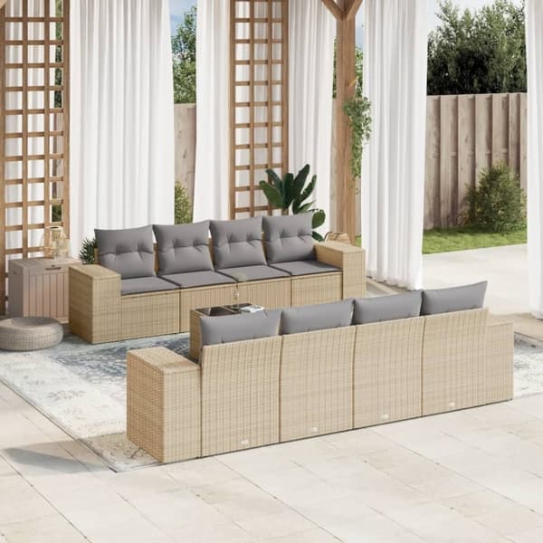 vidaXL sofasæt til haven 9 dele med hynder polyrattan beige