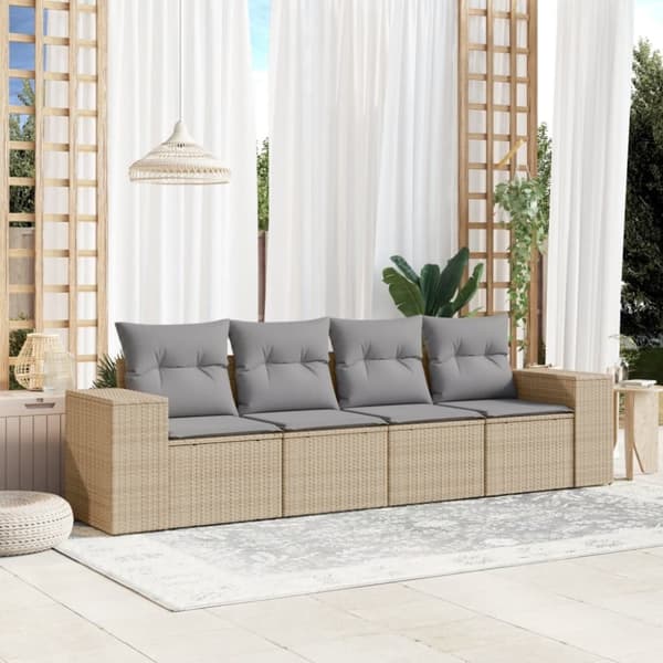 vidaXL sofasæt til haven 4 dele med hynder polyrattan beige