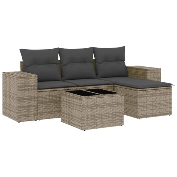 vidaXL sofasæt 5 dele med hynder polyrattan grå
