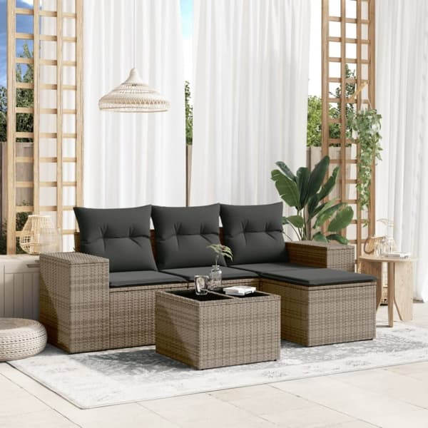 vidaXL sofasæt 5 dele med hynder polyrattan grå