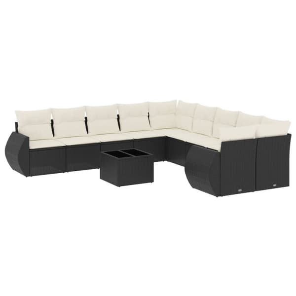 vidaXL sofasæt til haven 11 dele med hynder polyrattan sort