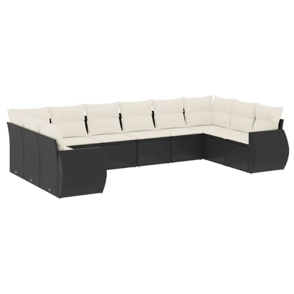 vidaXL sofasæt til haven 10 dele med hynder polyrattan sort