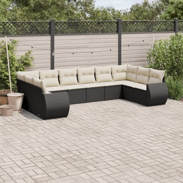 vidaXL sofasæt til haven 10 dele med hynder polyrattan sort