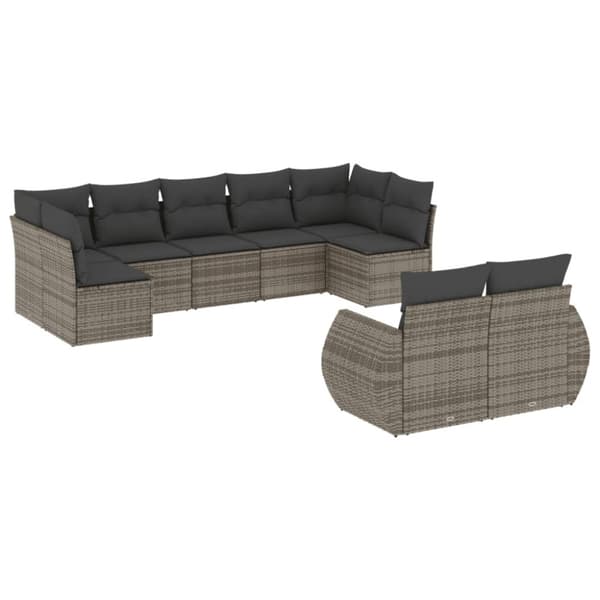 vidaXL sofasæt til haven 9 dele med hynder polyrattan grå