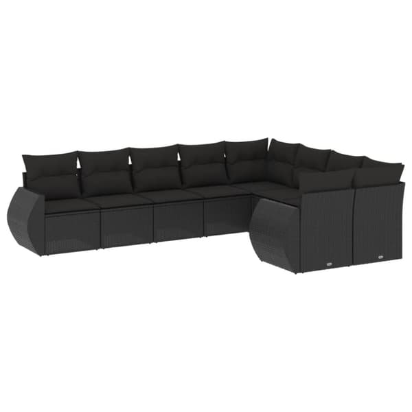 vidaXL sofasæt til haven 9 dele med hynder polyrattan sort
