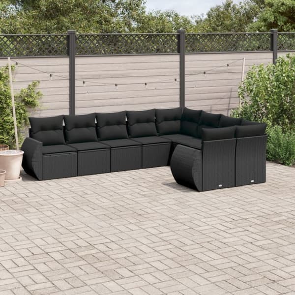 vidaXL sofasæt til haven 9 dele med hynder polyrattan sort