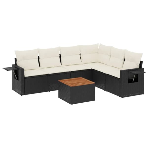 vidaXL sofasæt til haven 7 dele med hynder polyrattan sort