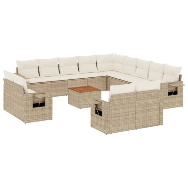vidaXL sofasæt til haven 14 dele med hynder polyrattan beige