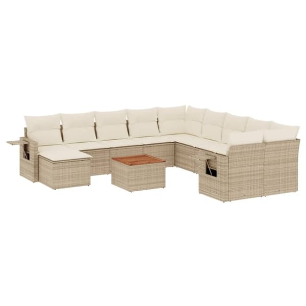 vidaXL Soffgrupp för trädgården 12 delar med dynor beige konstrotting