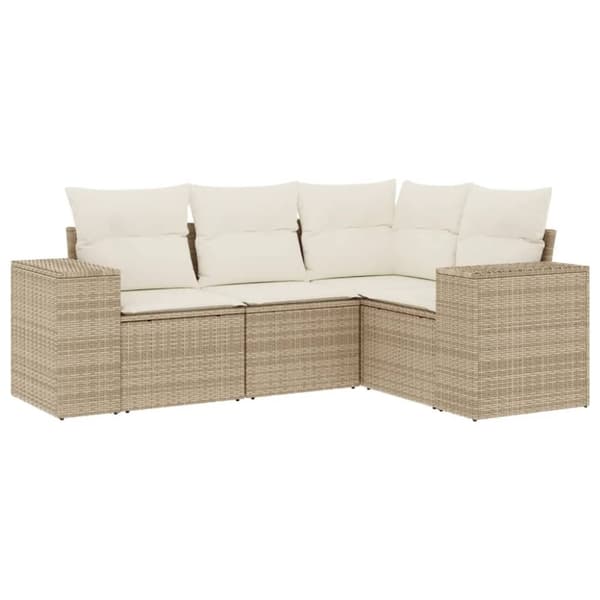 vidaXL Soffgrupp för trädgård med dynor 4 delar beige konstrotting
