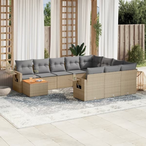 vidaXL sofasæt til haven 11 dele med hynder polyrattan beige