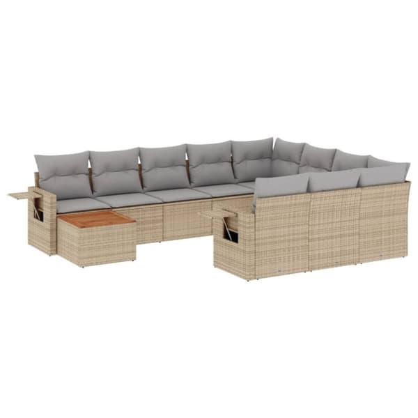 vidaXL sofasæt til haven 11 dele med hynder polyrattan beige