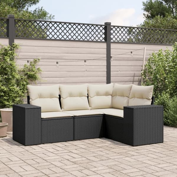 vidaXL sofasæt til haven 4 dele med hynder polyrattan sort