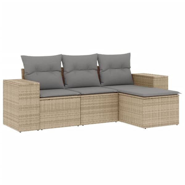 vidaXL sofasæt til haven 4 dele med hynder polyrattan beige