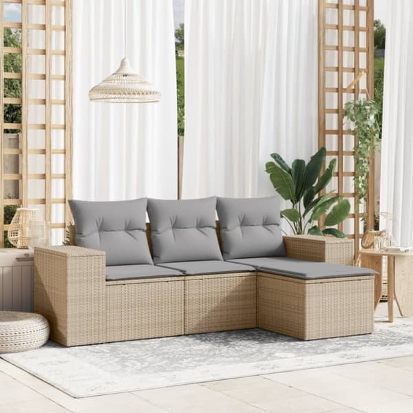 vidaXL sofasæt til haven 4 dele med hynder polyrattan beige