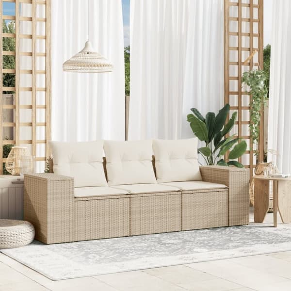 vidaXL sofasæt til haven 3 dele med hynder polyrattan beige