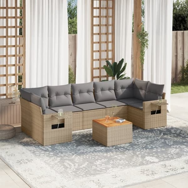 vidaXL sofasæt til haven 8 dele med hynder polyrattan beige
